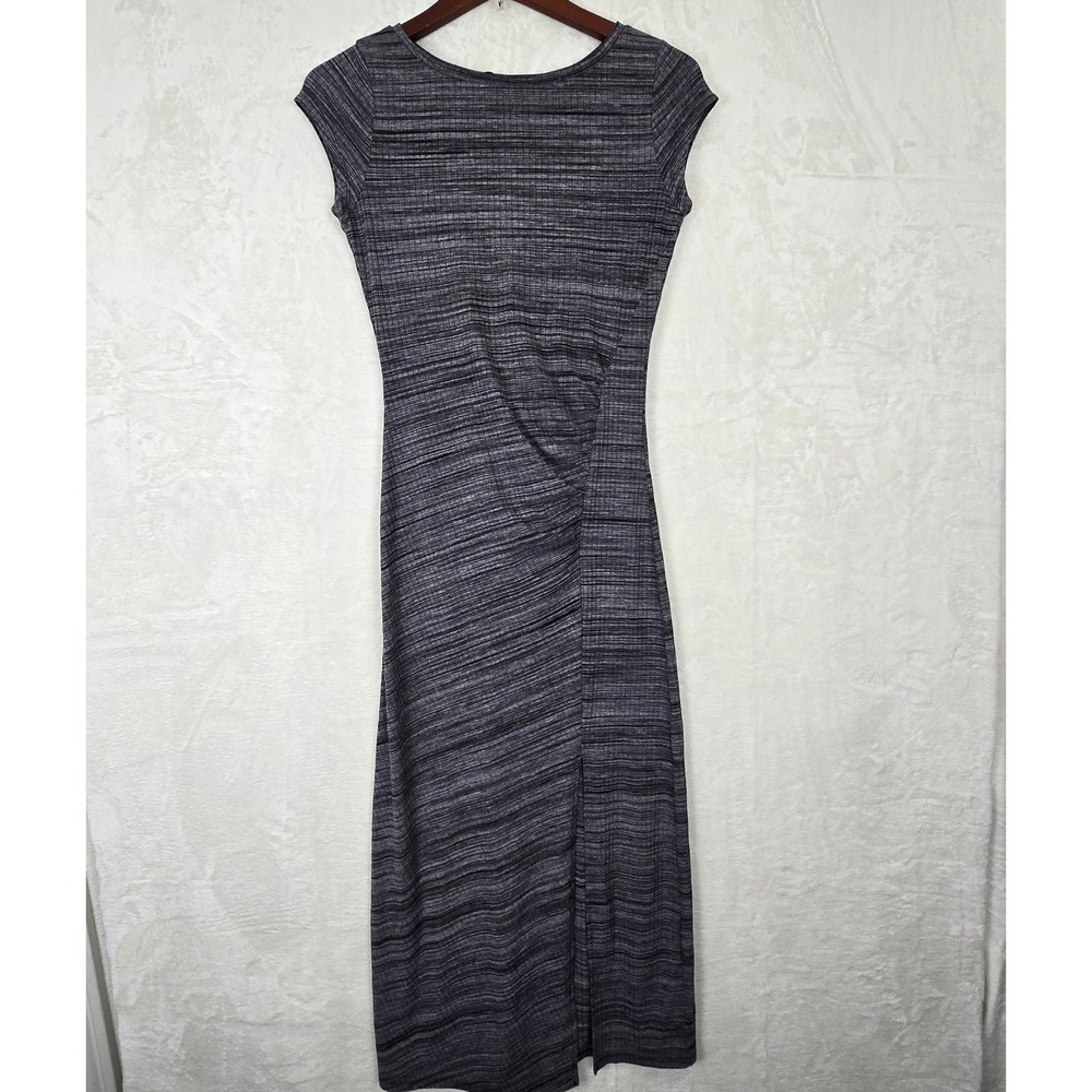 Betsey Johnson Grey Space Dye Ruched Cap Sleeve Maxi Dress Side Slit Small NWT
